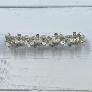 Silver Floral Stretch Bracelet with Crystal Accents